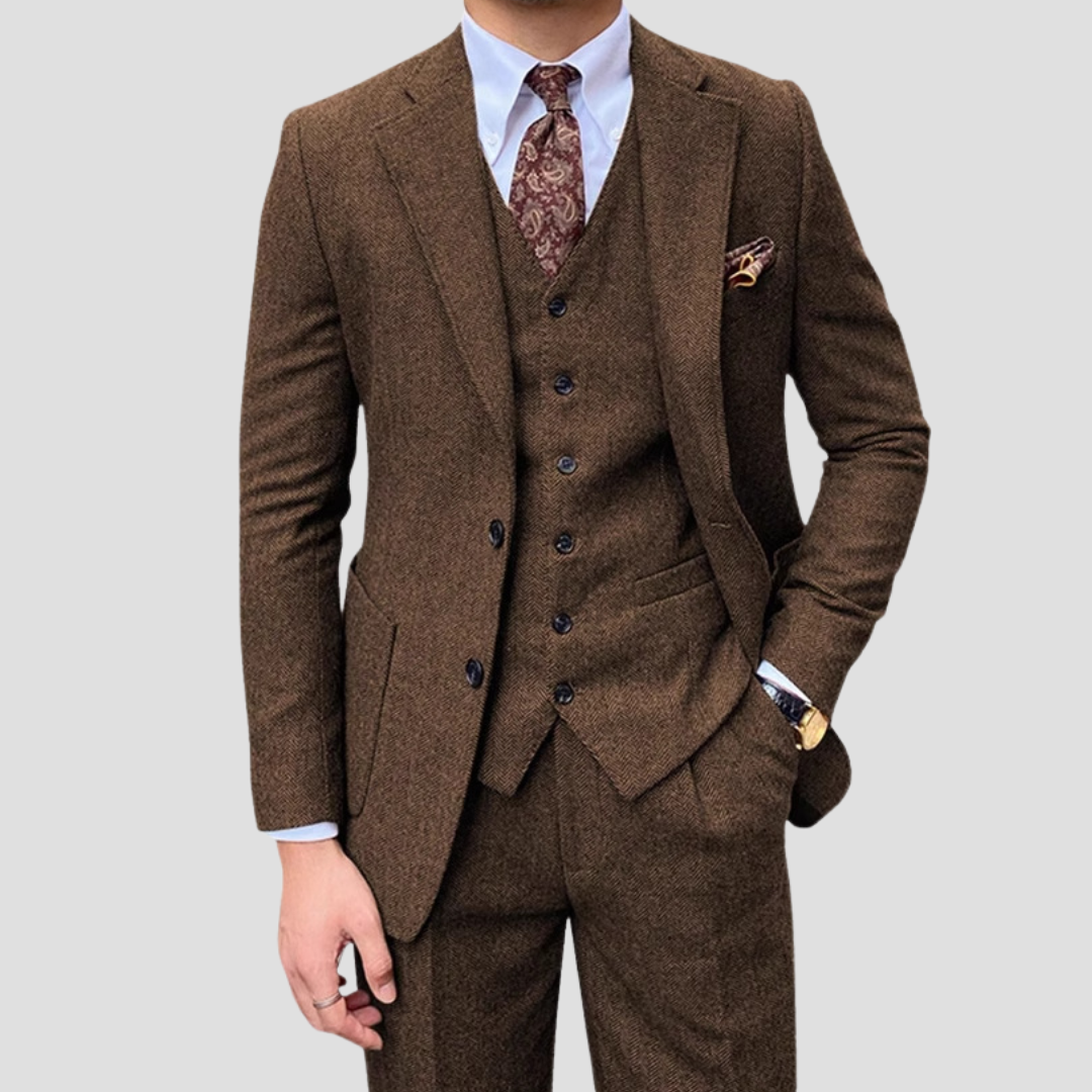 Men's Three-Piece Slim Fit Suit with Matching Waistcoat