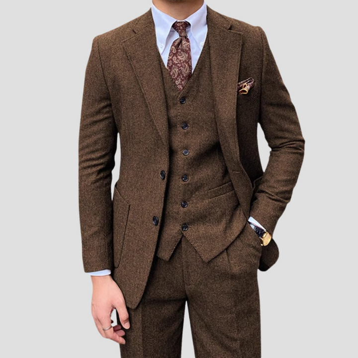 Men's Three-Piece Slim Fit Suit with Matching Waistcoat