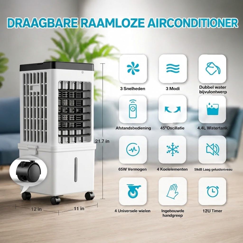 15L Portable Air Cooler | Large Tank Evaporative Cooling Fan