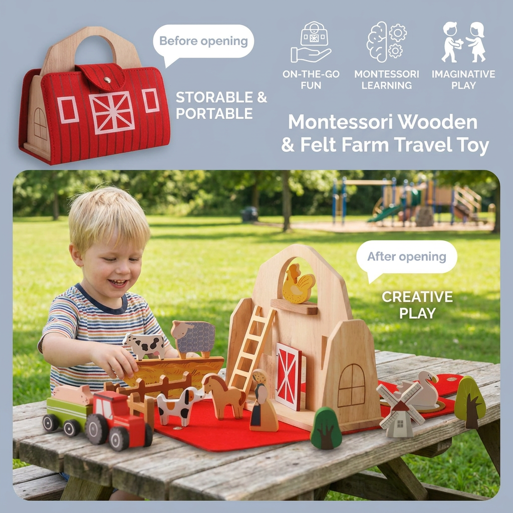 Montessori Wooden & Felt Farm Travel Toy – Perfect for On-the-Go Play 2