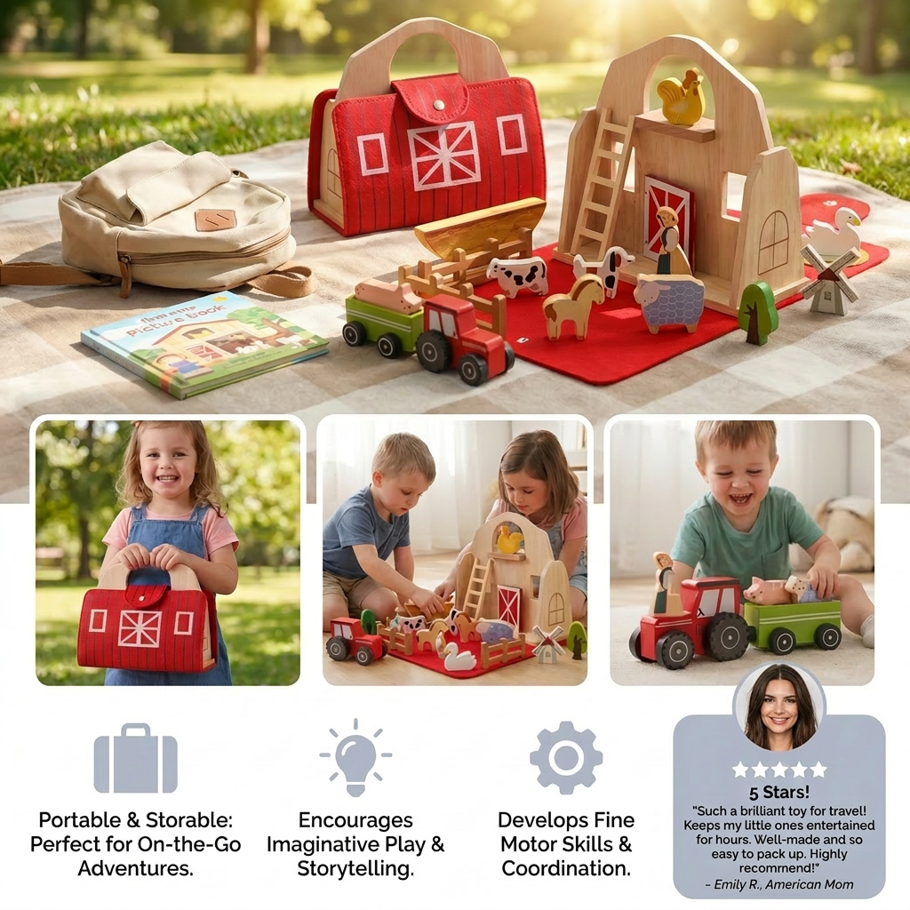Montessori Wooden & Felt Farm Travel Toy – Perfect for On-the-Go Play 3