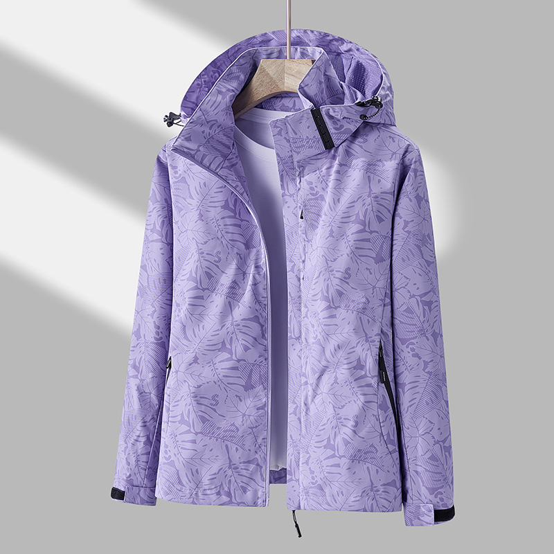 Women's Hooded Jacket in Leaf Print