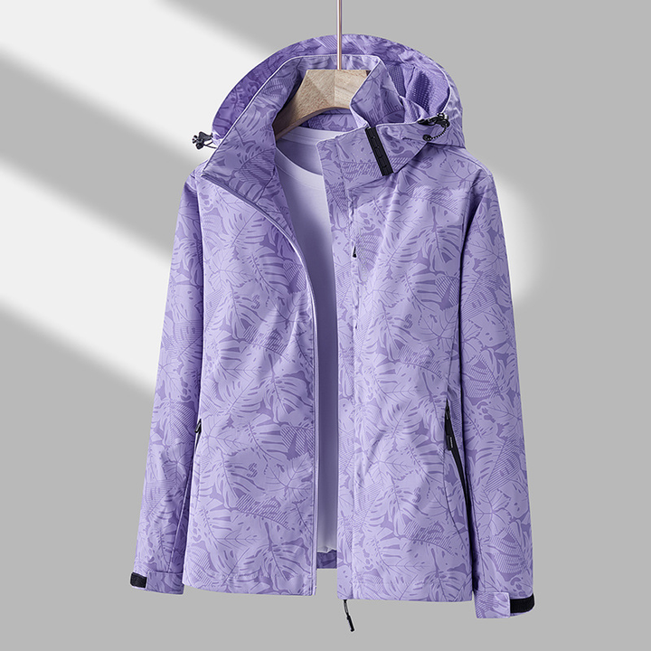Women's Hooded Jacket in Leaf Print