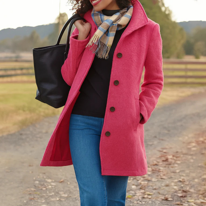 Women's Button-Front Coat in Brown in Pink