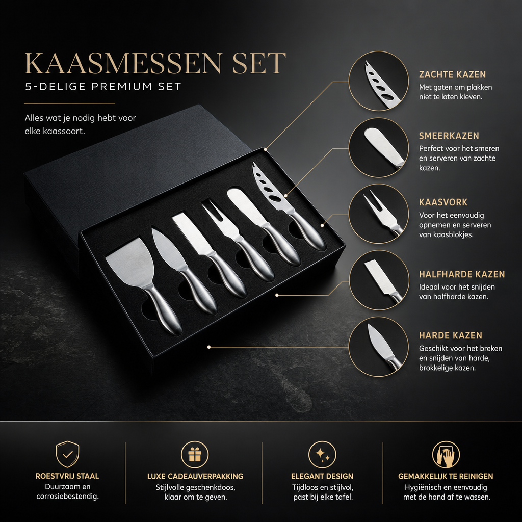 Stainless Steel Cheese Knife Set | 4-Piece Cheeseboard Knives