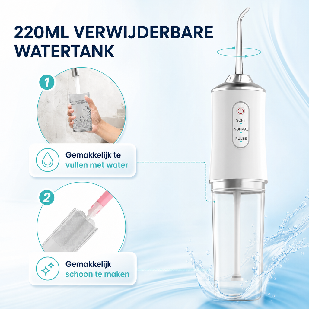 Portable Water Flosser | Cordless Oral Irrigator 220ml, 3 Modes
