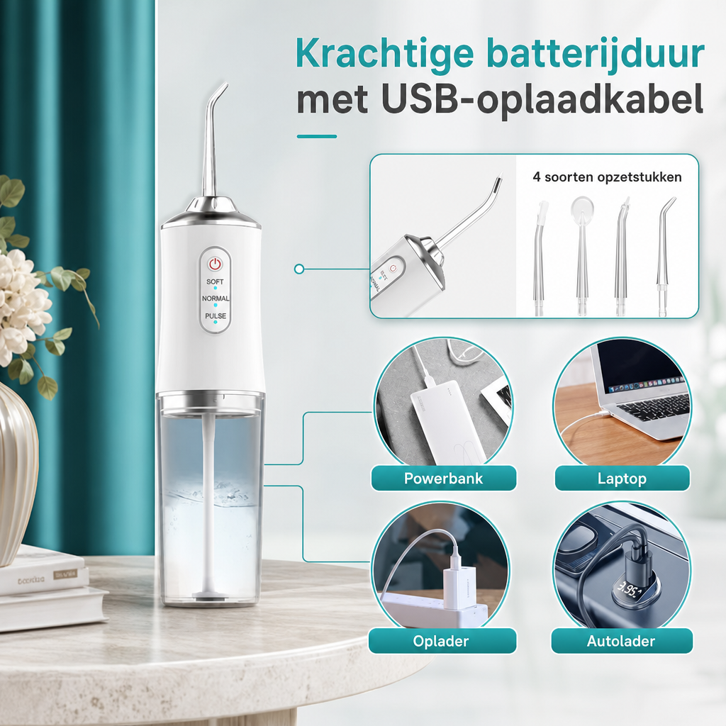 Portable Water Flosser | Cordless Oral Irrigator 220ml, 3 Modes