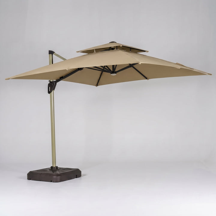 Outdoor Cantilever Parasol with 360° Rotation and Solar LED Lighting 1