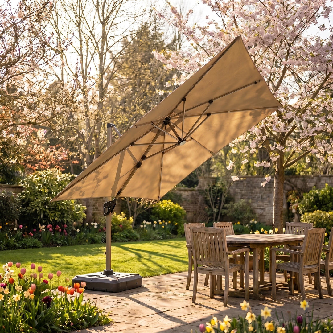 Outdoor Cantilever Parasol with 360° Rotation and Solar LED Lighting 3