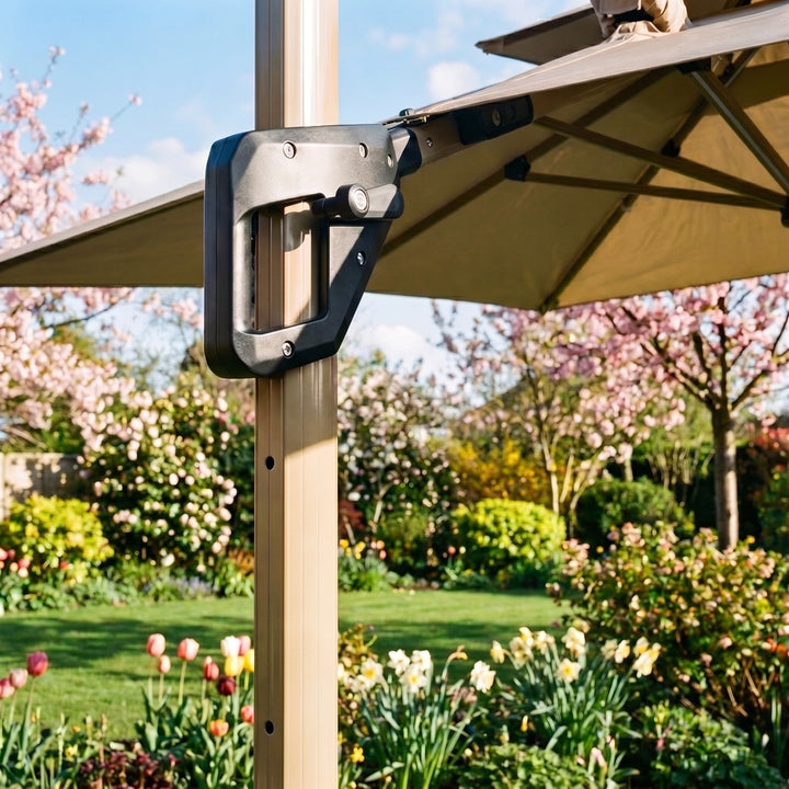 Outdoor Cantilever Parasol with 360° Rotation and Solar LED Lighting 4