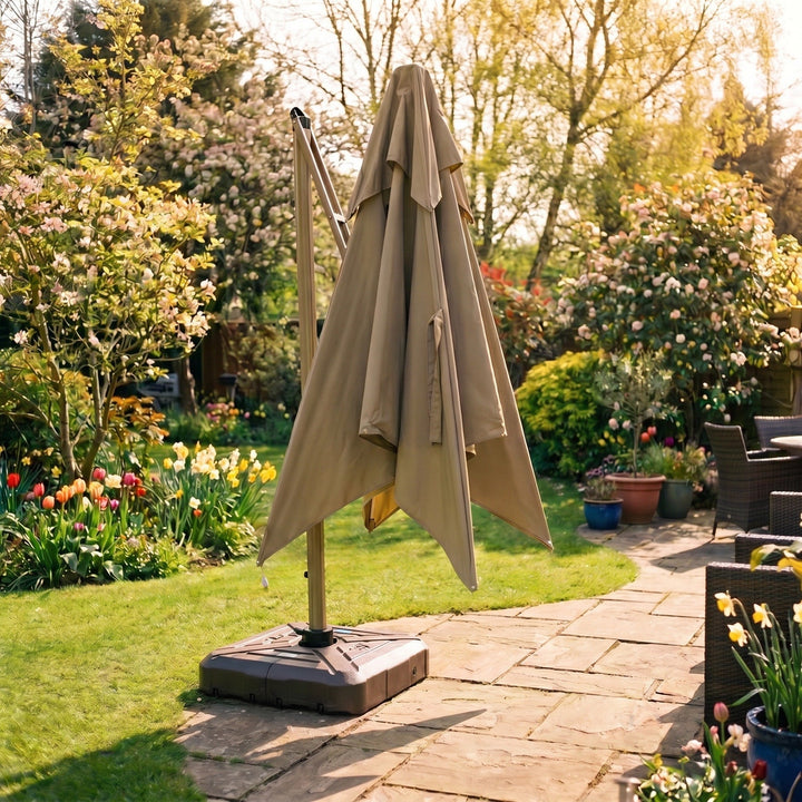 Outdoor Cantilever Parasol with 360° Rotation and Solar LED Lighting 5