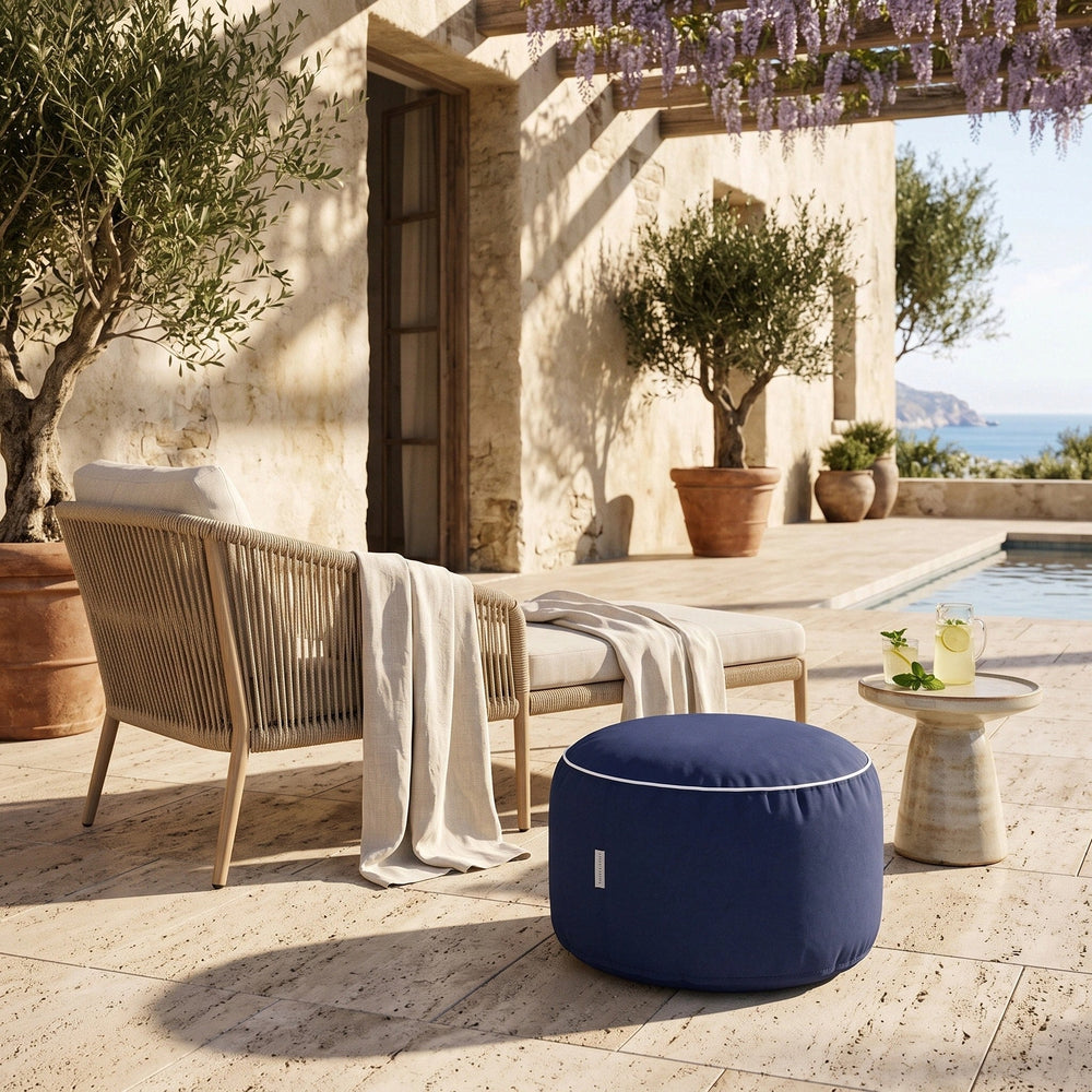 Outdoor Footrest Bean Bag Cover - Round Olefin Ottoman Cover 1