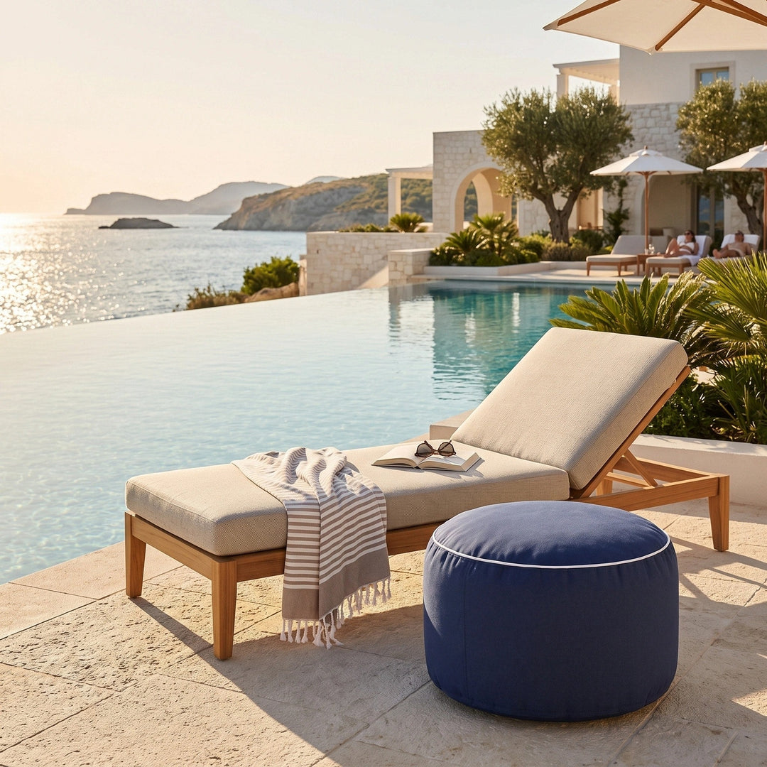 Outdoor Footrest Bean Bag Cover - Round Olefin Ottoman Cover 2