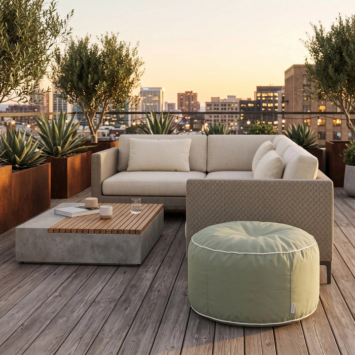 Outdoor Footrest Bean Bag Cover - Round Olefin Ottoman Cover 3