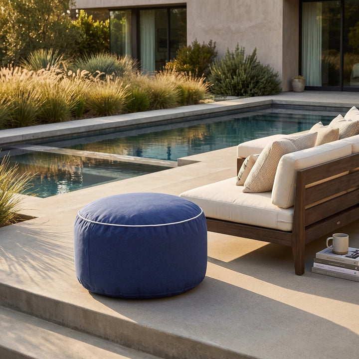 Outdoor Footrest Bean Bag Cover - Round Olefin Ottoman Cover 4