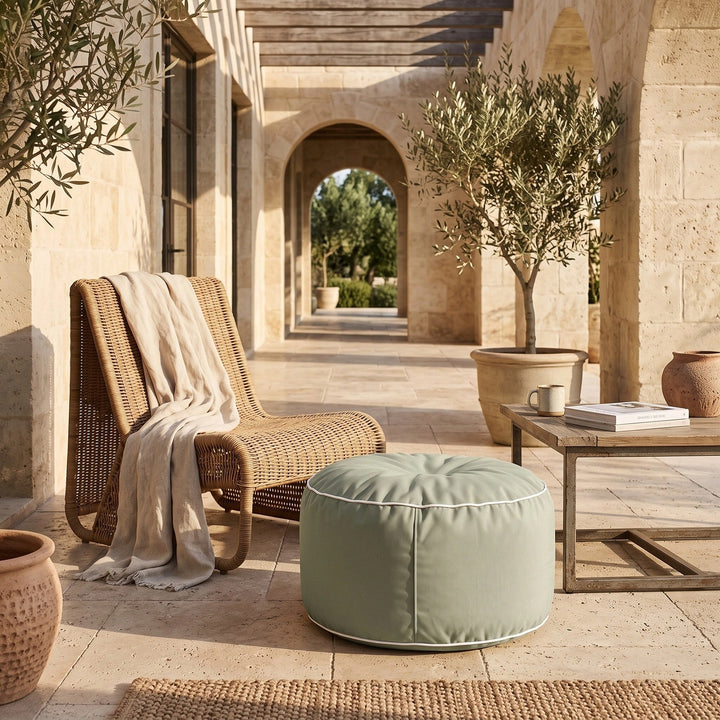Outdoor Footrest Bean Bag Cover - Round Olefin Ottoman Cover 5