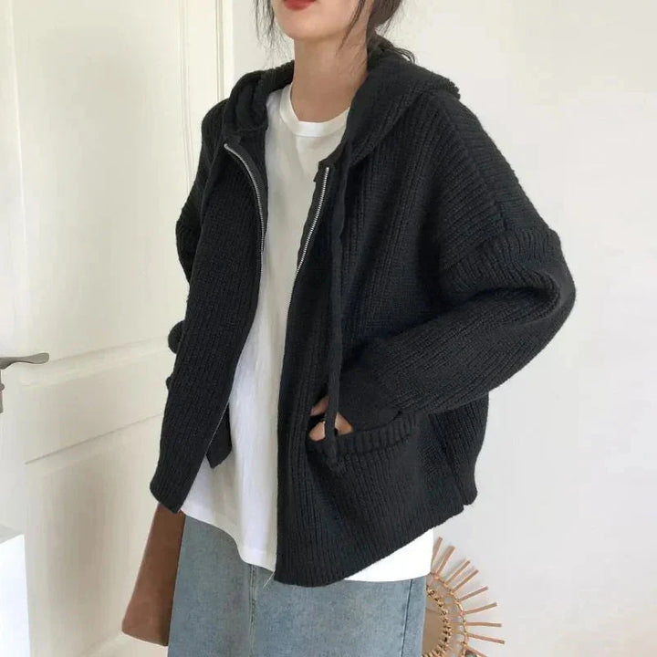 Zip-Through Oversized Cardigan for Women in Green in Black