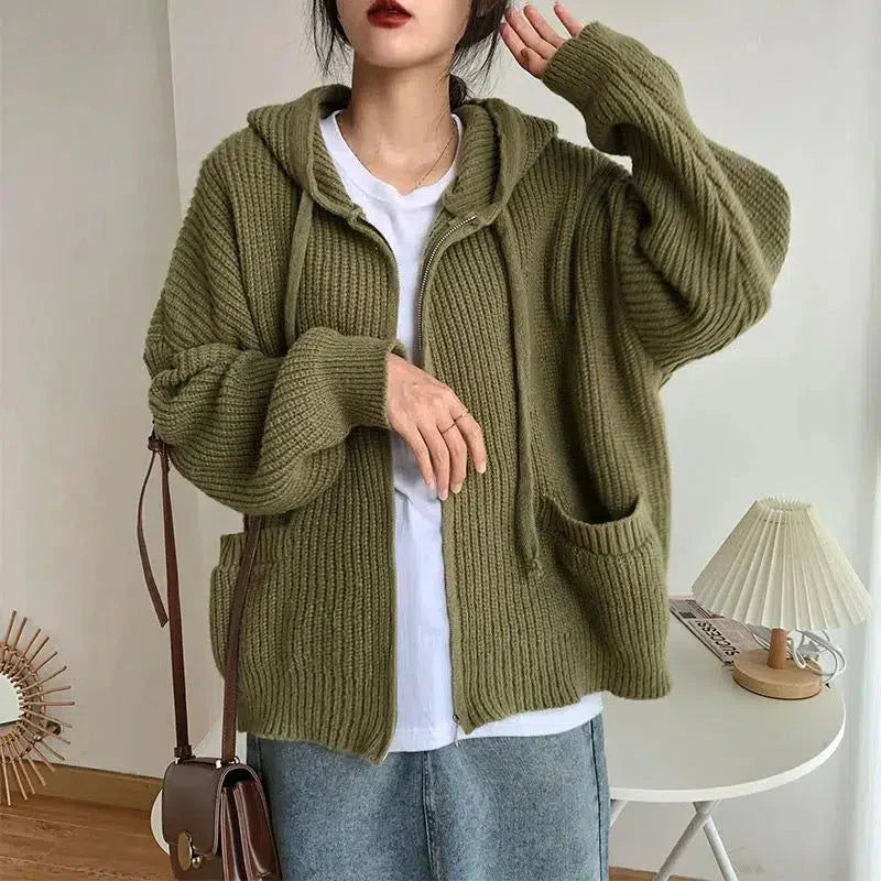 Zip-Through Oversized Cardigan for Women in Green in Green, image 1