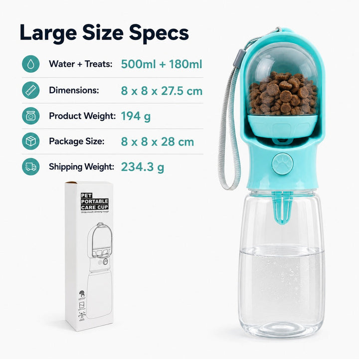 Portable 2-in-1 Pet Water & Food Bottle | Keep Dogs Hydrated & Fed on Walks, Hiking, or Travel