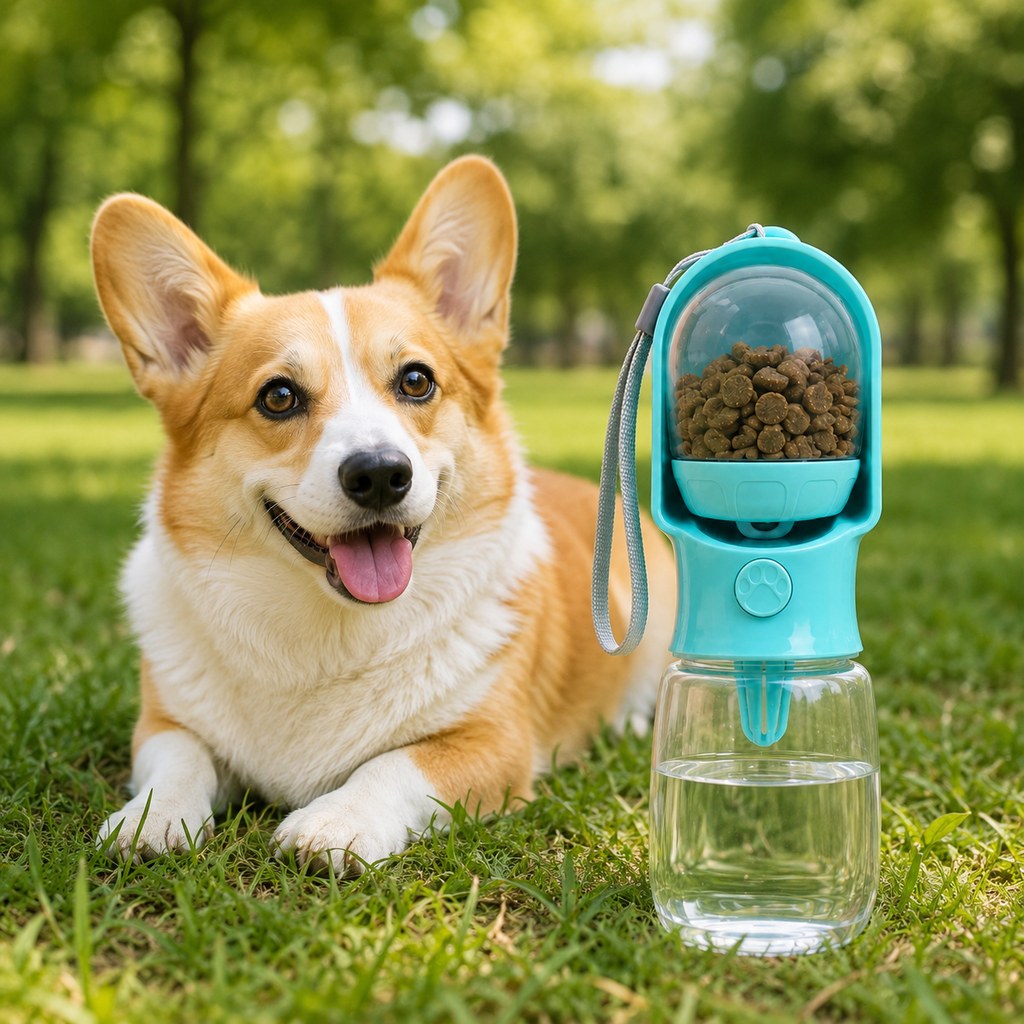 Portable 2-in-1 Pet Water & Food Bottle | Keep Dogs Hydrated & Fed on Walks, Hiking, or Travel