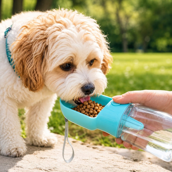 Portable 2-in-1 Pet Water & Food Bottle | Keep Dogs Hydrated & Fed on Walks, Hiking, or Travel