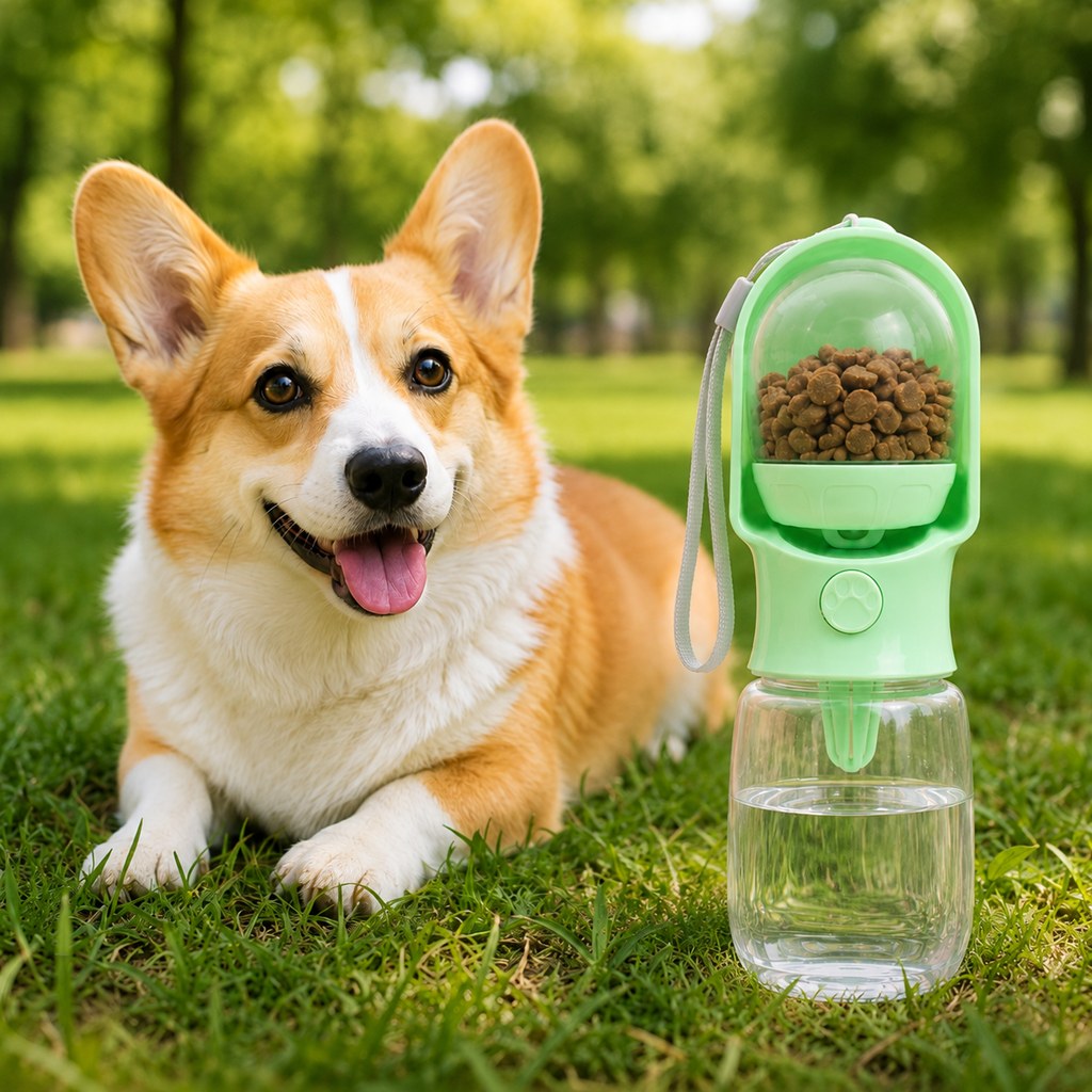 Portable 2-in-1 Pet Water & Food Bottle | Keep Dogs Hydrated & Fed on Walks, Hiking, or Travel