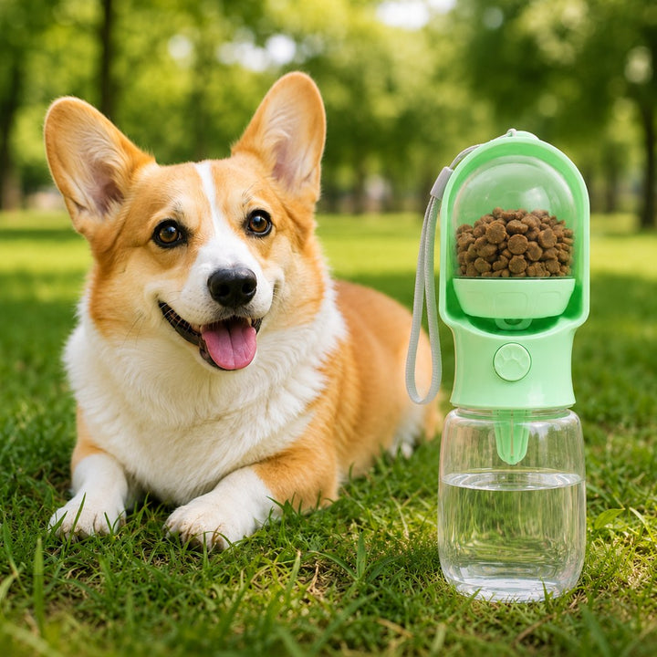 Portable 2-in-1 Pet Water & Food Bottle | Keep Dogs Hydrated & Fed on Walks, Hiking, or Travel