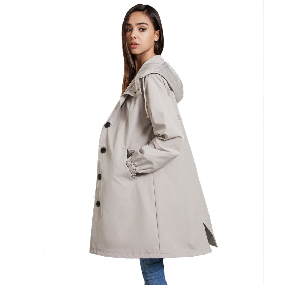 Women's Casual Relaxed Hooded Jacket with Buttons
