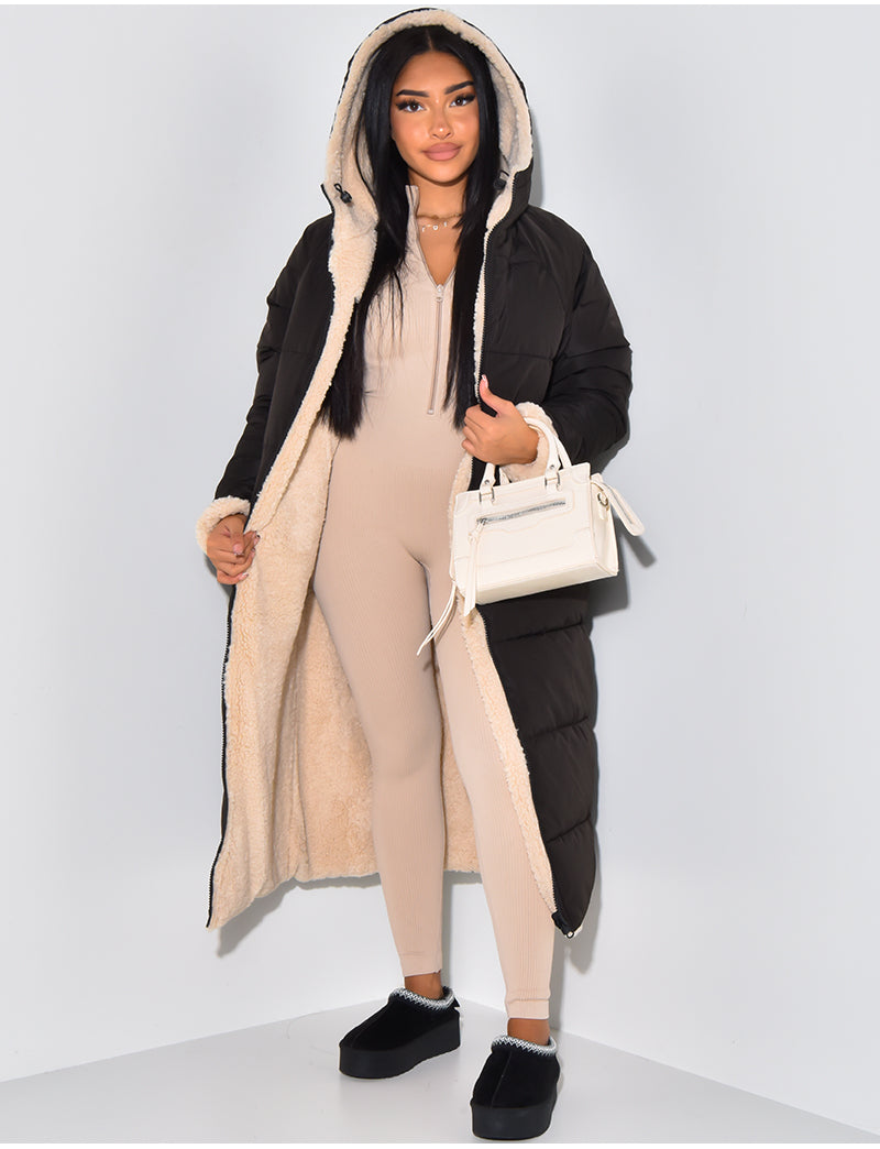 Longline Hooded Puffer Jacket for Women with Full Zip (1)