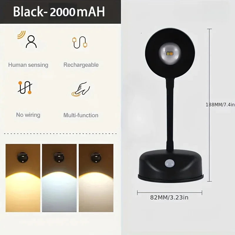 USB Rechargeable Motion Sensor Wall Light Dimmable LED Spotlight for
