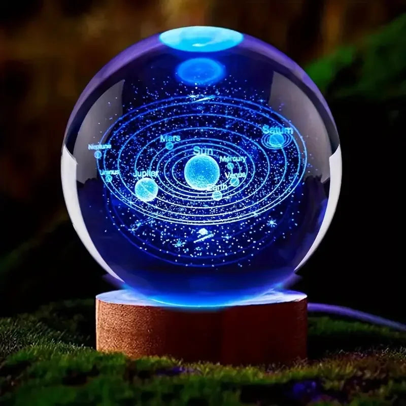 3D Crystal Ball Solar System Night Light 8cm Laser Engraved Glass