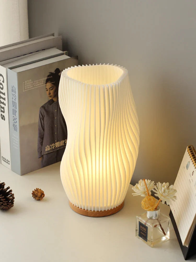 French Cream Style Pleated Desk Lamp – 3D Aesthetic Bedside Table