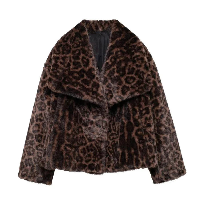 Women's Hooded Button-Front Coat for Cold Weather in Leopard Print