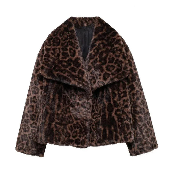 Women's Hooded Button-Front Coat for Cold Weather in Leopard Print