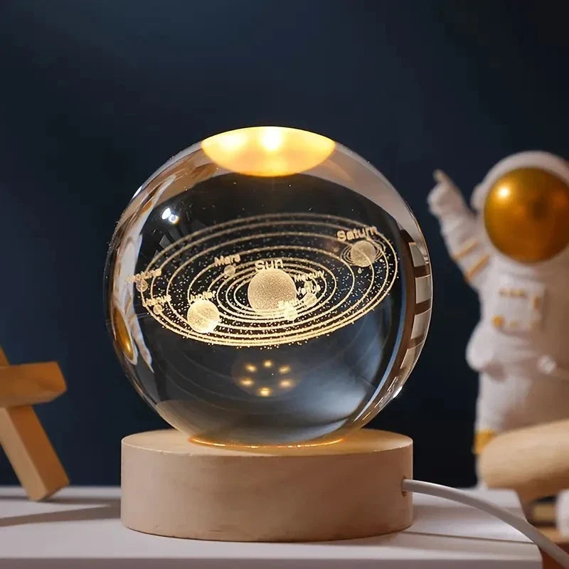 3D Crystal Ball Solar System Night Light 8cm Laser Engraved Glass
