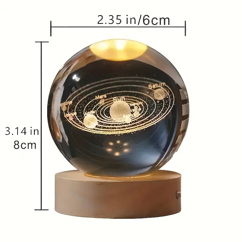 3D Crystal Ball Solar System Night Light 8cm Laser Engraved Glass