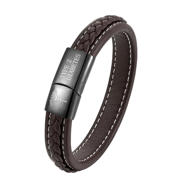 Medical ID Bracelet | Leather Alert Band for Diabetes & Epilepsy