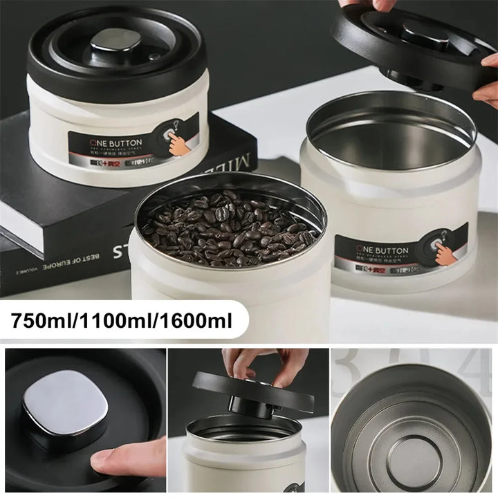 Stainless Steel Coffee Bean Vacuum Sealed Canister Airtight Storage
