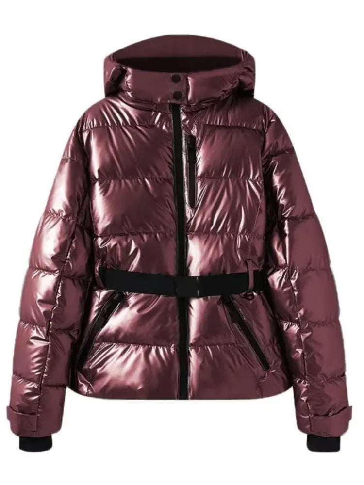 Women's Belted High Stand-Collar Quilted Winter Jacket