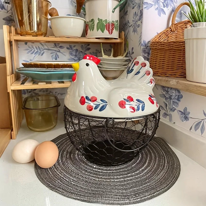 Clovelle Hen Ceramic Egg Holder Basket – Farmhouse Chicken Egg