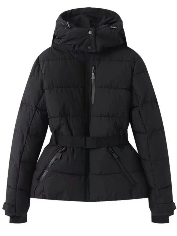 Women's Belted High Stand-Collar Quilted Winter Jacket