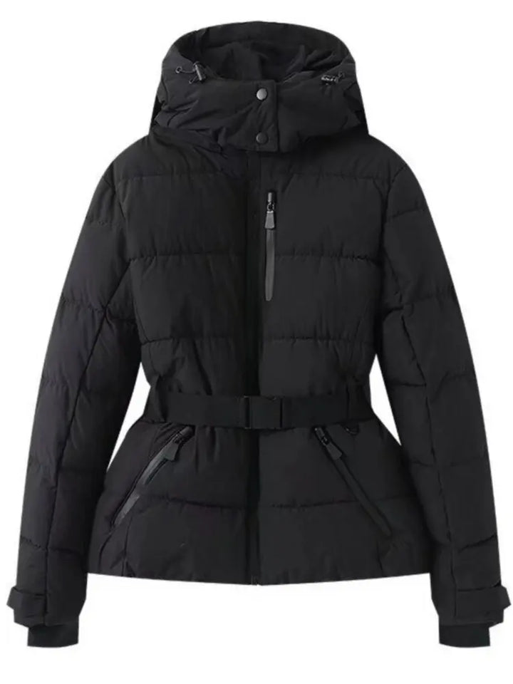 Women's Belted High Stand-Collar Quilted Winter Jacket