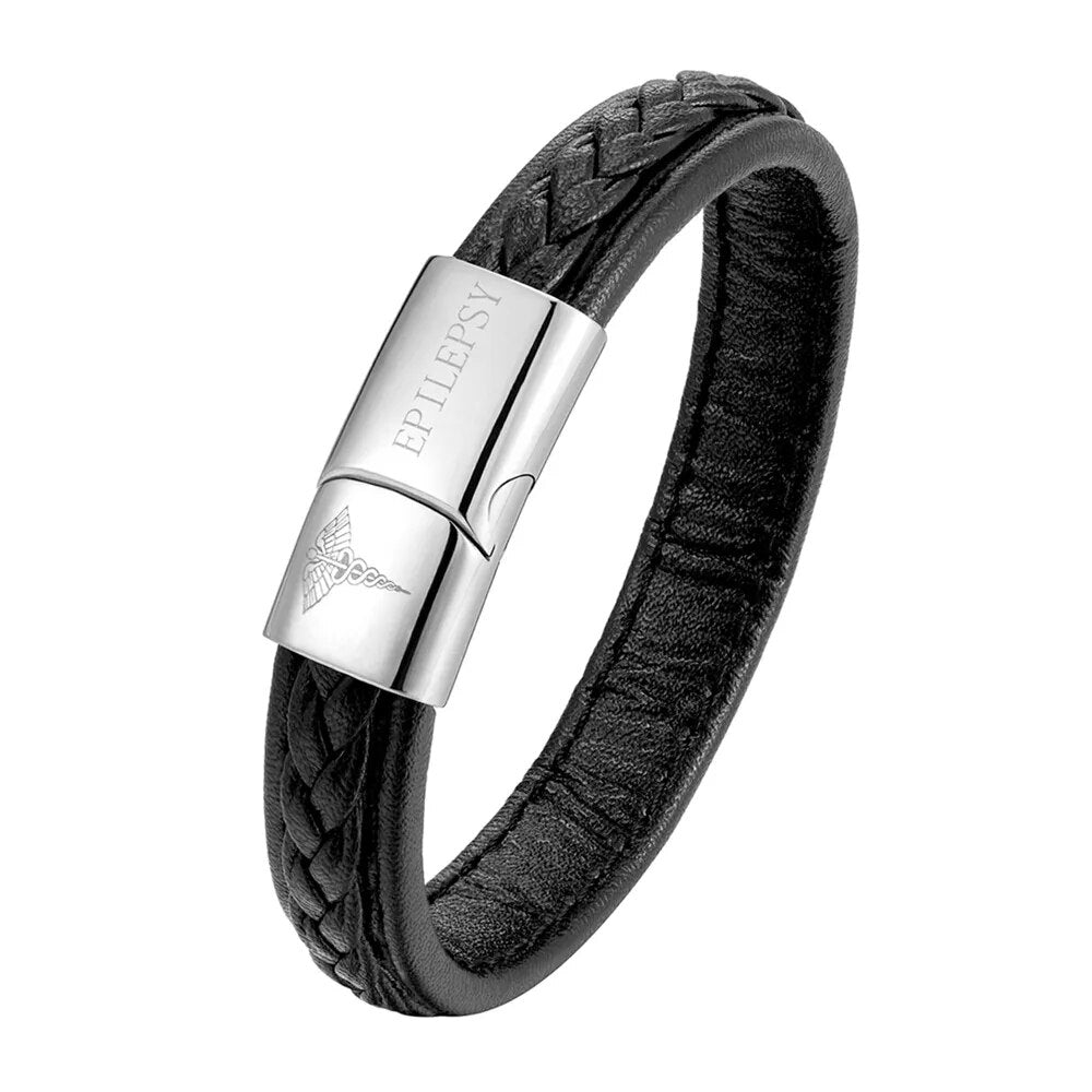 Medical ID Bracelet | Leather Alert Band for Diabetes & Epilepsy