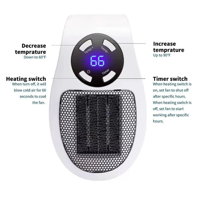500W mini plug-in wall socket radiator with remote - view 7