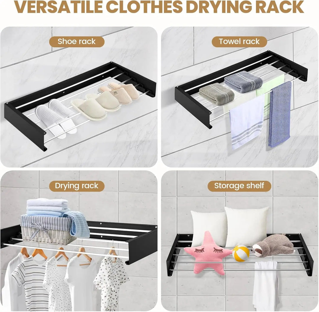 Wall Mounted Drying Rack | Fold-Down 5-Bar Laundry Rack, 80cm