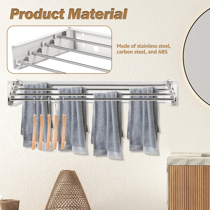 Wall Mounted Airer with Towel Rail | Fold-Down Drying Rack, Stainless Steel