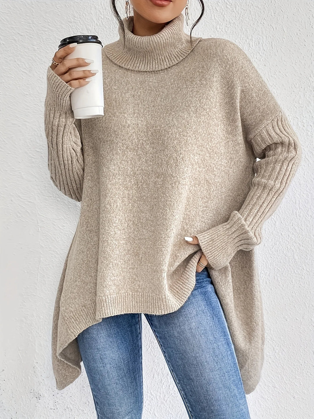 Women's Cashmere-Blend Roll-Neck Winter Top