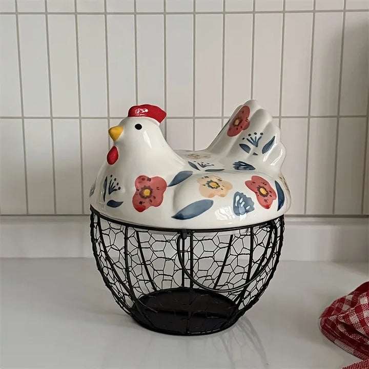 Clovelle Hen Ceramic Egg Holder Basket – Farmhouse Chicken Egg