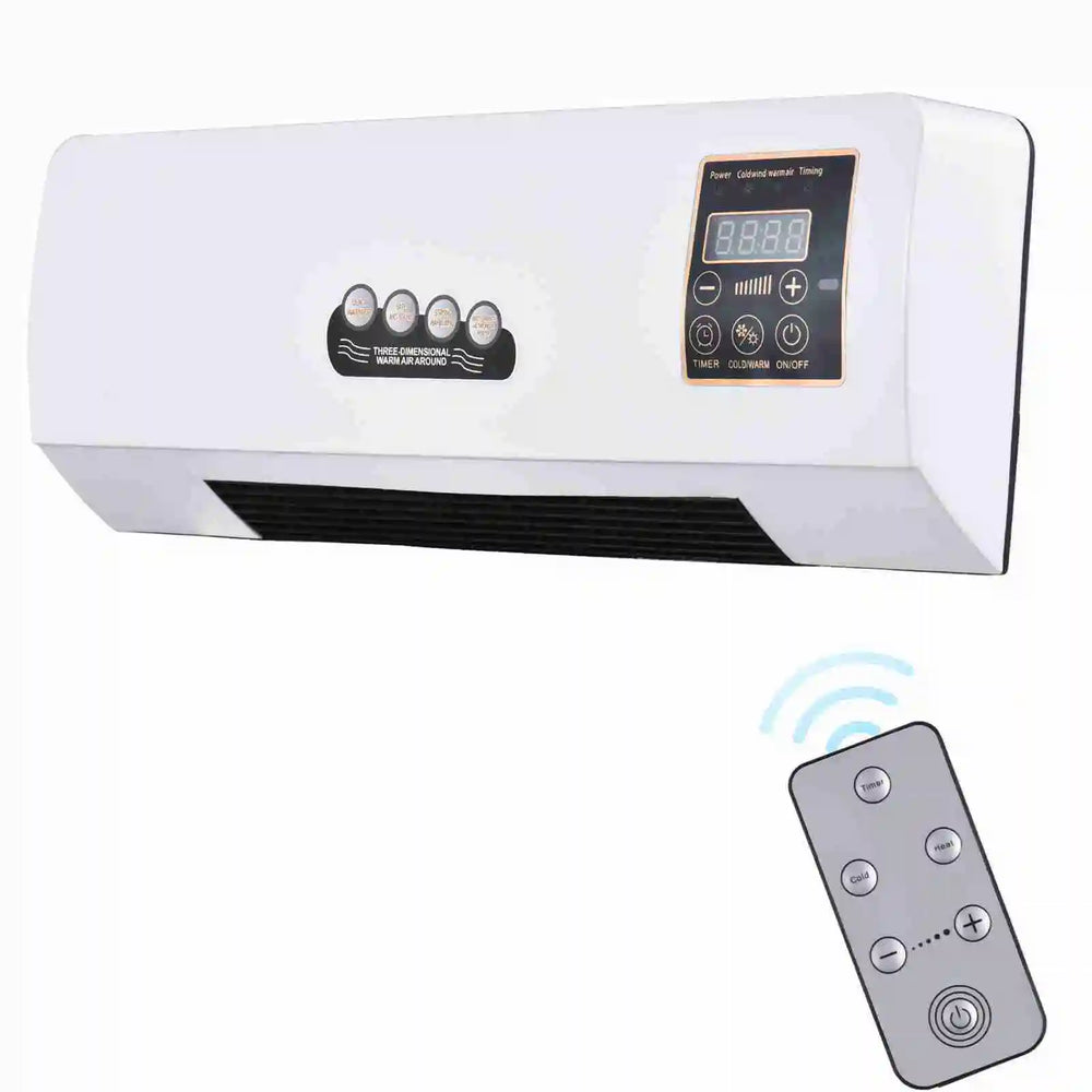 Wall mounted 2-in-1 heater and fan with digital display
