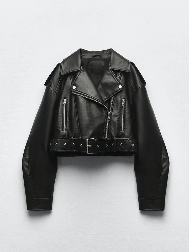 Women's Belted Zip-Through Leather-Look Jacket, image 6